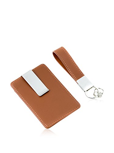 【中古】【未使用・未開封品】レザーマネークリップと財布ギフトセットwithレザーストラップValet Key Rings and 2カードスロット ブラウン