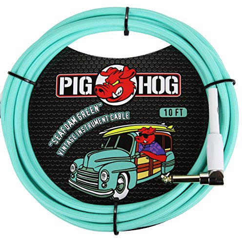 【中古】【未使用・未開封品】Pig Hog PCH10SGR 1/4インチから1/4インチ 直角シーフォーム グリーン ギター 楽器ケーブル 10フィート