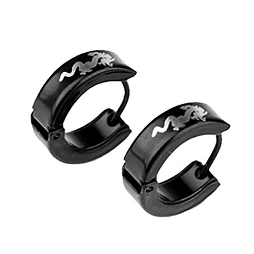 【中古】【未使用・未開封品】メンズ チタンスチール ドラゴン柄 ピアス ブラック 1組