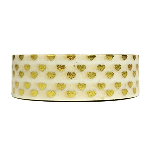 (Gold Hearts) - Wrapables Colourful Patterns Washi Masking Tape, Gold Hearts