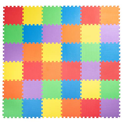 【中古】【未使用・未開封品】Non-Toxic Extra-Thick 36 Piece Children Play & Exercise Mat - Comfortable Cushiony Foam Floor Puzzle Mat, 6 Vibrant Colors for Kids & T