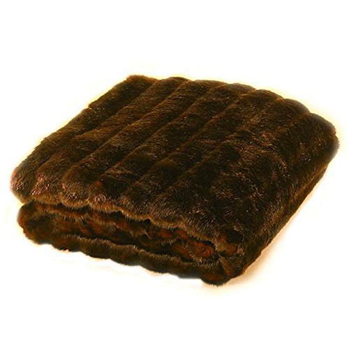 PlushチャネルミンクThrow BlanketベッドスプレッドLuxury Faux Fur with Minky Cuddleファー裏地 5'x7' ブラウン CMTB