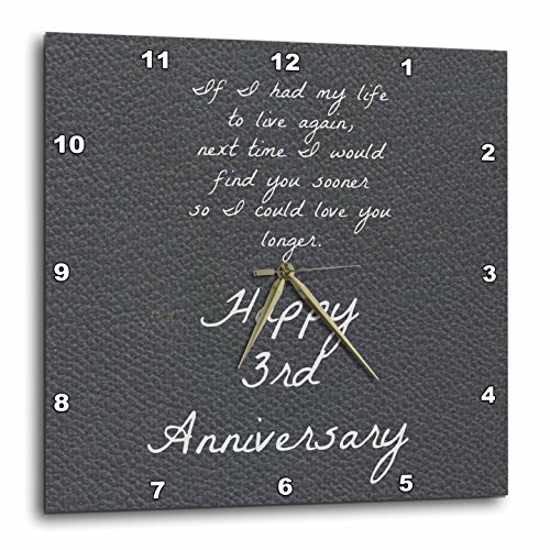 【中古】【未使用・未開封品】3dRose 3rd Anniversary Love You Longer on Faux Leather-Like Background - 壁時計 15 x 15インチ (dpp_221894_3)