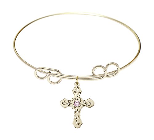 【中古】【未使用・未開封品】8インチラウンドダブルループバングルブレスレットW /クロスメダルチャームW /ライトパープルスワロフスキークリスタル