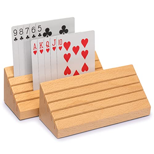 【中古】【未使用 未開封品】Solid Oak Wooden Playing Card Holder / Rack / Organizer - Set of 2