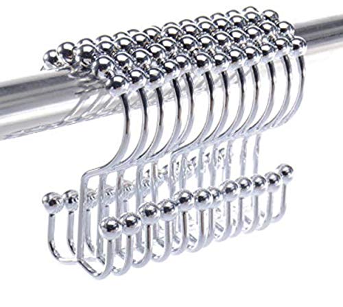 【中古】【未使用・未開封品】Premium Quality Double-hook Stainless Steel Shower Curtain Rings (Set of 12 Hooks), Chrome Plated Rollerball Shower Hooks - Rust-free /