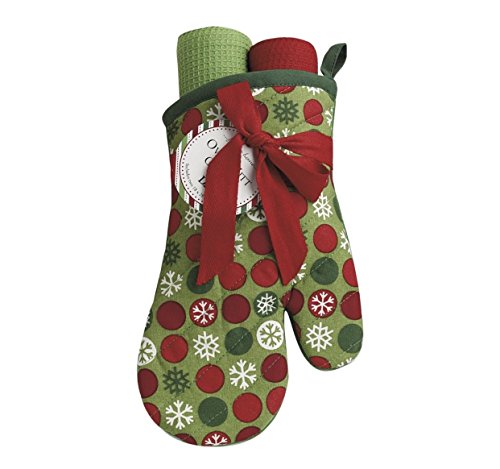 【中古】【未使用・未開封品】DII Holiday Snowflake Dots Oven Mitt Gift Set