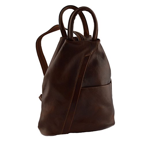 【中古】【未使用 未開封品】Made In Italy Backpack For Woman In Genuine Leather With Adjustable Straps Color Brown - Backpack