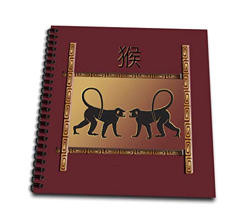 【中古】【未使用・未開封品】3dRose Two Monkey Facing, 中国語の猿のサイン、赤、銅、黒-ミニメモ帳、4x4インチ (db_223535_3)