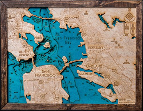 【中古】【未使用・未開封品】美しく詳細! サンフランシスコ3D木製地図 ブルー