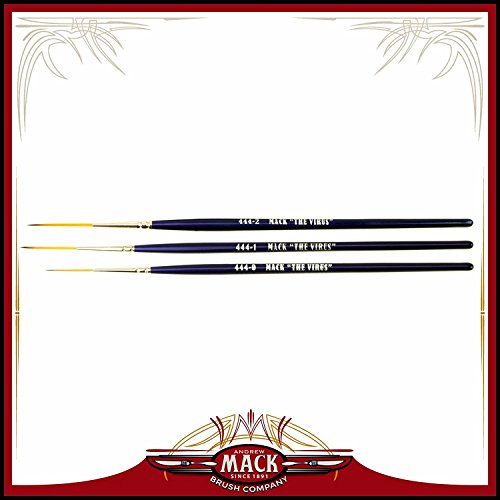 Set of 3 Size 0-2 Series 444 The Virus Scrolling Script Pinstriping Brush With Specially Blended Golden Taklon by Andrew Mack Brush