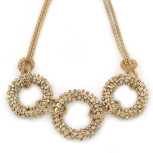 【中古】【未使用・未開封品】Avalaya ステートメントクリスタル トリプルリング メッシュチェーン チ..