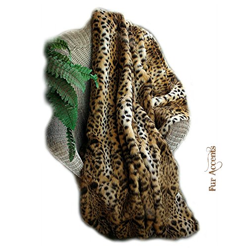 Premium Faux Fur Plush Spotted Brown Leopard Throw Blanket /ベアスキン/ホワイトウルフW /ソフトMinky Cuddleファー裏地 5'x6' ブラウン SBL