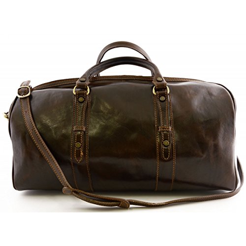 【中古】【未使用・未開封品】Made In Italy Genuine Leather Travel Bag With Studs Color Dark Brown..
