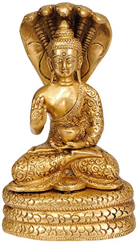 【中古】【未使用・未開封品】The Serpent Muchalinda Shelters Lord Buddha???真鍮Statue