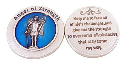 【中古】【未使用 未開封品】Silver Tonedベースブルーエナメル強度ポケットトークンのAngel Medal 1 1 / 8インチ