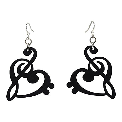 【中古】【未使用・未開封品】ト音記号ハートダングルイヤリング 木製とステンレススチールフック付き ..