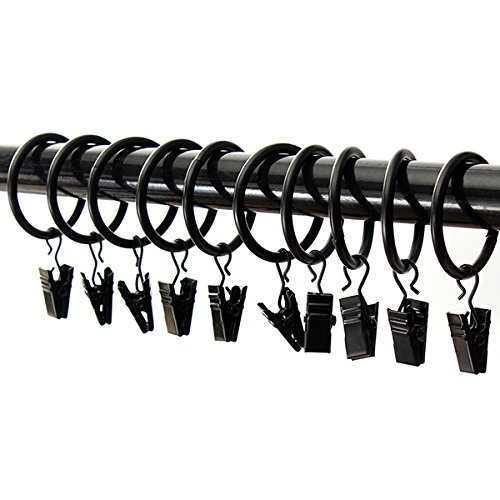 【中古】【未使用・未開封品】(black) - 20 Packs Metal Chrome 3.8cm inch Shower Curtain Clips Rings Window Curtain Clothes Clip Rings Clamps Hanging Hooks (black)