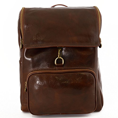 yÁzygpEJizMade In Italy Genuine Leather Backpack With Zip Closure And Carabiner Color Brown - Backpack