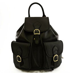 【中古】【未使用・未開封品】Made In Italy Genuine Leather Backpack, 2 Front Pockets Color Black - Backpack