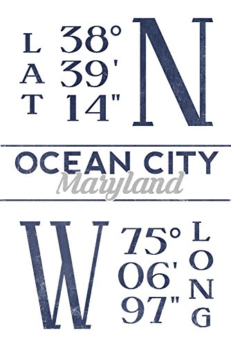 【中古】【未使用・未開封品】オーシャンシティ、メリーランド州???緯度と経度(ブルー) 24 x 36 Metal Art LANT-3P-MT-68350-24x36(4)