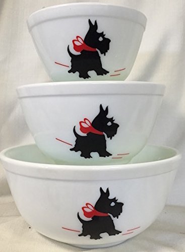 【中古】【未使用・未開封品】Mixing Nesting Bowls Set of 3???アメリカ製???Mosser???ミルクガラスW /レッドBow Scottie Dogs