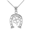 【中古】【未使用・未開封品】10?KホワイトゴールドLucky Horseshoe with Irishクローバーダイヤモンドペンダントネックレス ホワイト