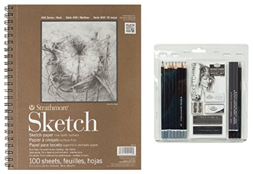【中古】【未使用 未開封品】Royal Langnickel Essentials Sketching Pencil Set, 21-Piece with Strathmore Series 400 Sketch Pads 9 in. x 12 in. - pad of 100 by Roya
