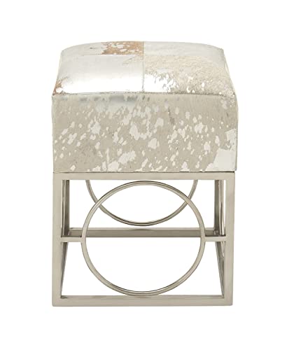 【中古】【未使用・未開封品】Deco 79 Stainless Steel Leather Hide Silver Stool, 16" x 22" 141［並行輸入］