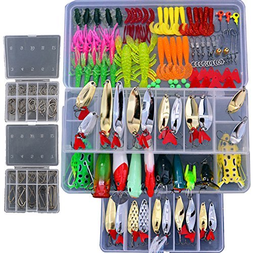 【中古】【未使用・未開封品】Smartonly1 Set 226Pcs Fishing Lure Tackle Kit Bionic Bass Trout Salmon Pike Fishing Lure Frog Minnow Popper Pencil Crank Soft Hard Bait