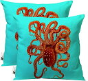 【中古】【未使用・未開封品】NauticalアウトドアThrow Pillow???のセット2???Teal Blue Octopusパティオ家具枕???ヴィンテージデザイン| Ubu Republic 16