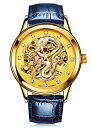 【中古】【未使用・未開封品】mastopスイス腕時計メンズブランド自動Mechanical Luminous Watch Hollow Golden Watch (ブルー)