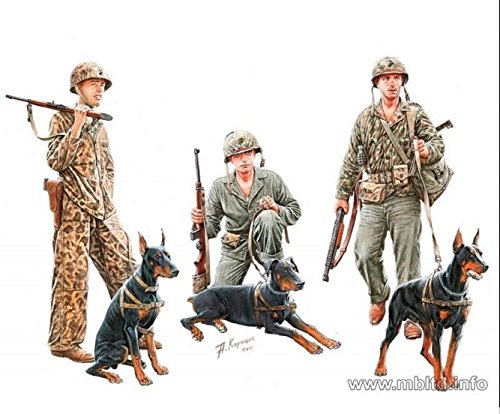 DOGS IN SERVICE IN THE US MARINE CORPS, 3 FIGURES + 3 DOGS 1/35 MASTER BOX 35155.