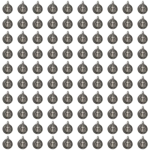 Religious Gifts シルバートーン 聖ベネディクト 邪悪なペンダント 3/4インチ 100個パック, シルバー