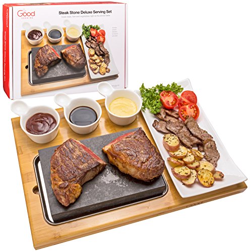 【中古】【未使用・未開封品】Grilling Stone for Tabletop- Deluxe Tabletop Hibachi Grill Stone with Ceramic Side Dishes and Bamboo Platter by Good Cooking