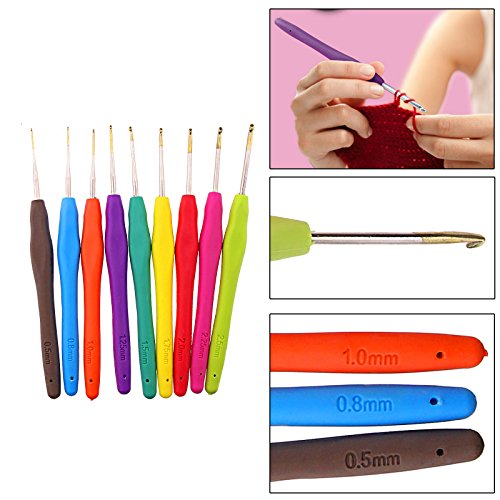 【中古】【未使用 未開封品】9pcs Plastic Handle Aluminium Crochet Hooks Needles Knitting Set 0.5mm-2.5mm Rang