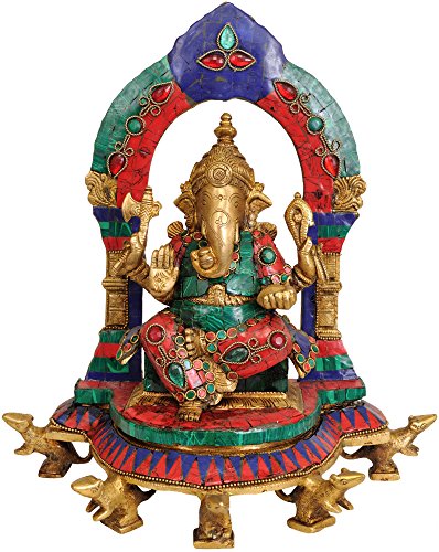 【中古】【未使用・未開封品】エキゾチックインディアzbt85?Lord Ganesha Seated on Throneでサポート5..