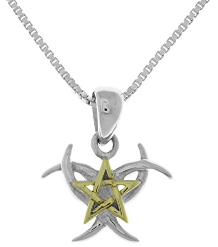 スターリングシルバーと14?K金メッキジュエリートレンドTriple Moon and Pentagram Pendant on 18インチネックレス