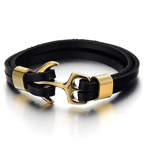 【中古】【未使用・未開封品】Stainless Steel Mens Gold Marine Anchor Bangle Bracelet Genuine Blac..