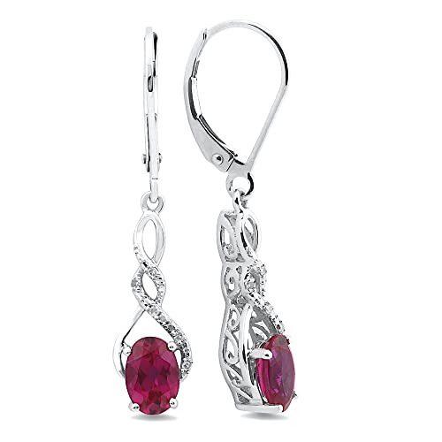 【中古】【未使用 未開封品】Lab Created Ruby Earring in Rhodium Plated Sterling Silver