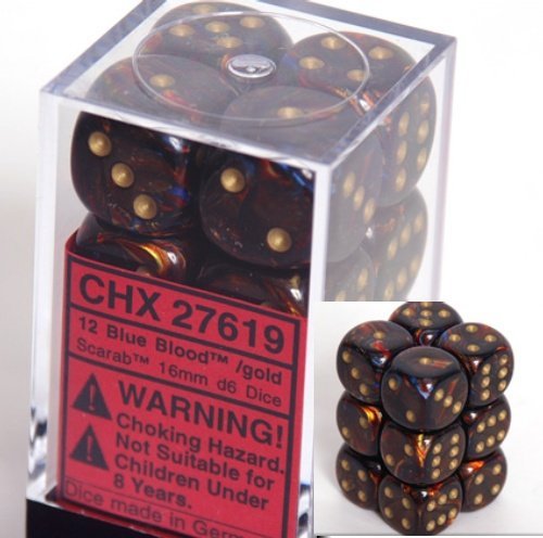 【中古】【未使用 未開封品】Chessex Scarab 16mm d6 Blue Blood w/Gold Dice Block (12) Dice - 27619 並行輸入品