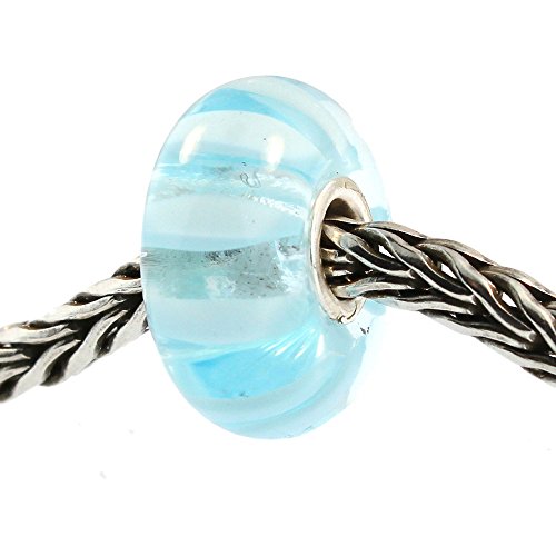 【中古】【未使用・未開封品】本物のTrollbeads Glass 61365 ライトブルーストライプ