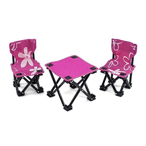 【中古】【未使用 未開封品】18 Inch Doll Accessories Awesome Pink and White Flowered Armless Camping Sports Chairs and Table Set, includes