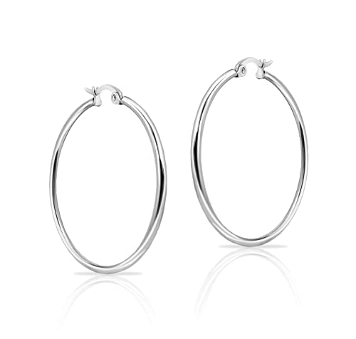 Freshwater Pearl - 【中古】【未使用・未開封品】Hoops & Loopsスターリングシルバー1.5?MM高光沢ラウンドミディアムフープイヤリング