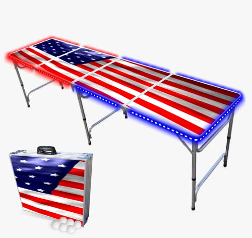 【中古】【未使用 未開封品】PartyPongTables.com 8フィートビアポンテーブル オプションのカップ用の穴とLED変光ライト - テーブルデザイン11種類 (カスタマイズ可)