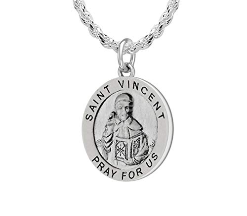 【中古】【未使用・未開封品】アンティーク風3?/ 4in 0.925スターリングシルバーSaint St Vincentメダルペンダントネックレス