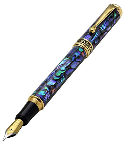【中古】【未使用・未開封品】Xezo天然パウア海シェル18-kゴールドメッキ万年筆with Fineペン先Screw - Onキャップ(Maestro海シェルfpg-1?)