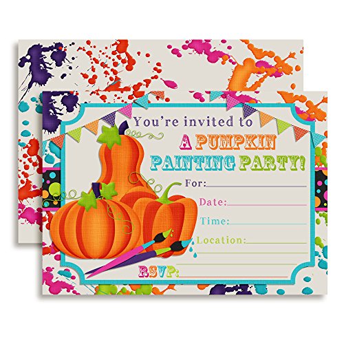 【中古】【未使用・未開封品】Pumpkin Painting Halloween Birthday Party Invitations, Ten 13cm x 18cm Fill In Cards with 10 White Envelopes by AmandaCreation
