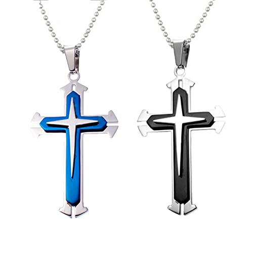 š̤ۡѡ̤ʡPack of 2pcs Black and Blue Cross Pendant Necklace Chain...