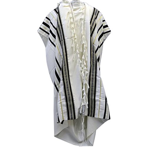 ブラック&ゴールド100?%ウールKosher Tallit PrayerショールMade by mishcan hathelet